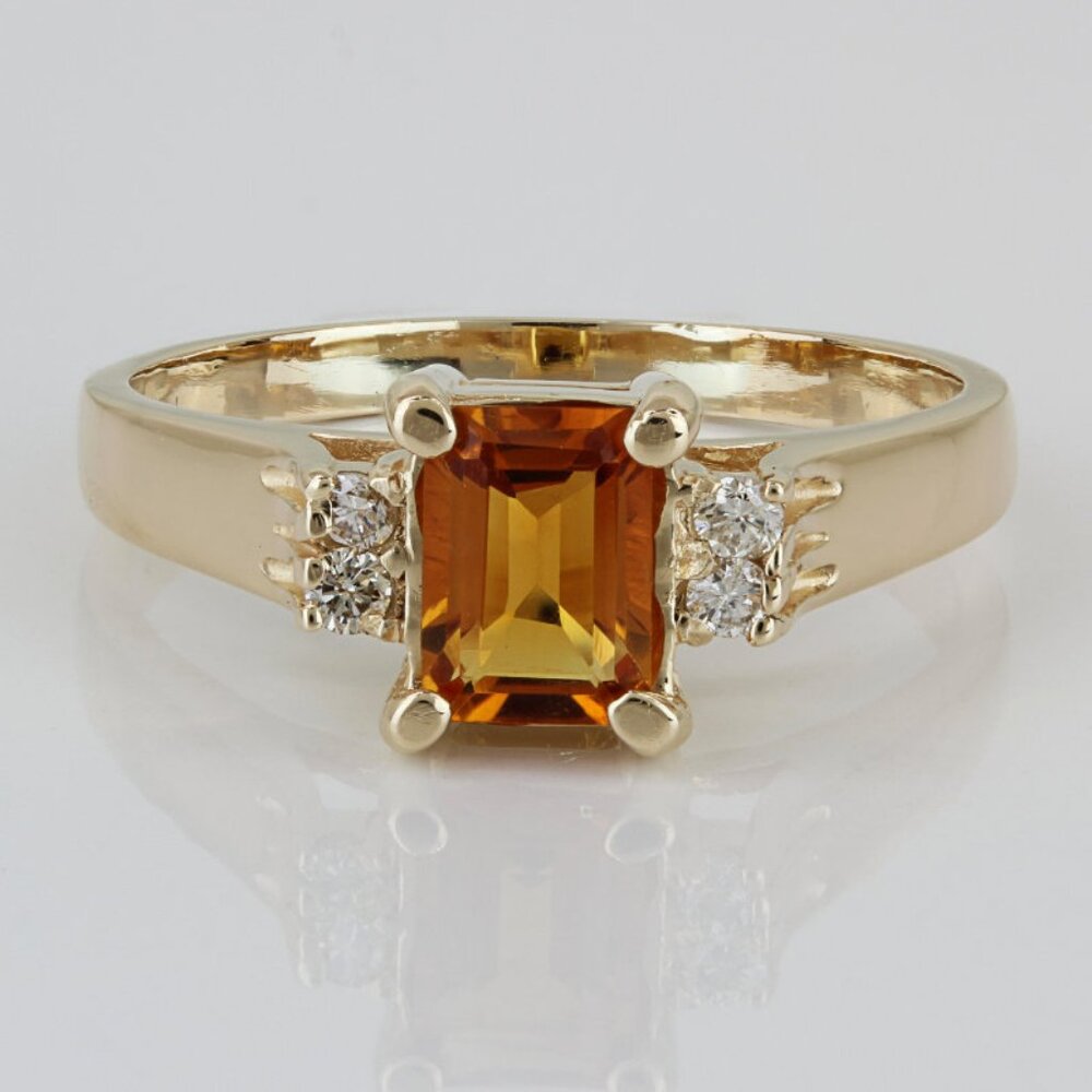 14KYG Yellow Citrine + Diamond Anniversary/ Cocktail Ring